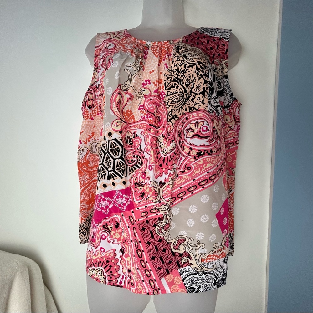 Christopher & Banks Petite‎ Pink Paisley Sleeveless Blouse P/L